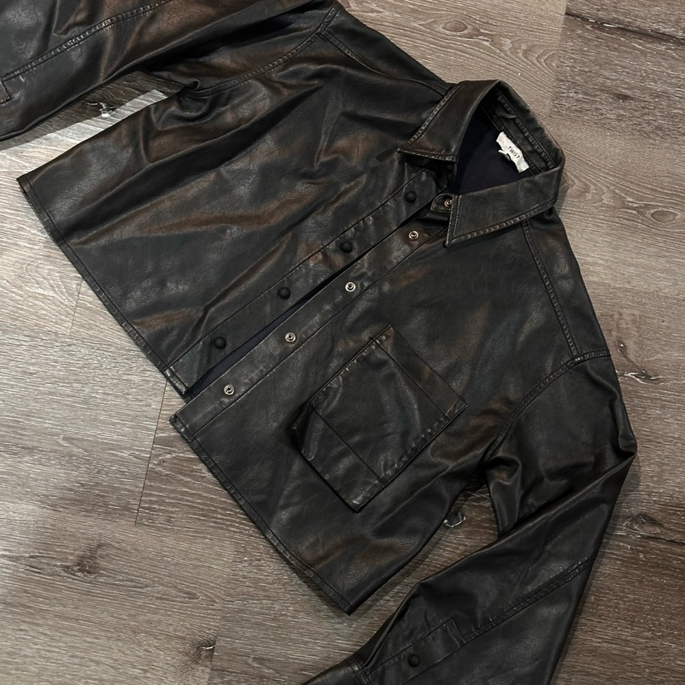 Twist Faux Leather crop boxy Jacket